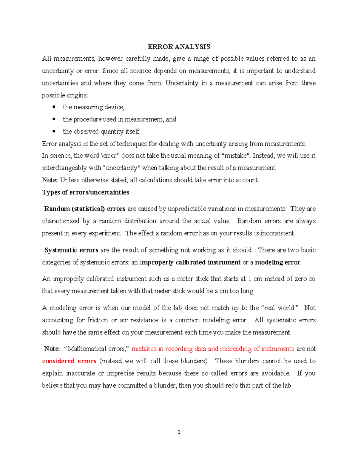 Physics Practical Notes 2023-1: Understanding Error Analysis and ...