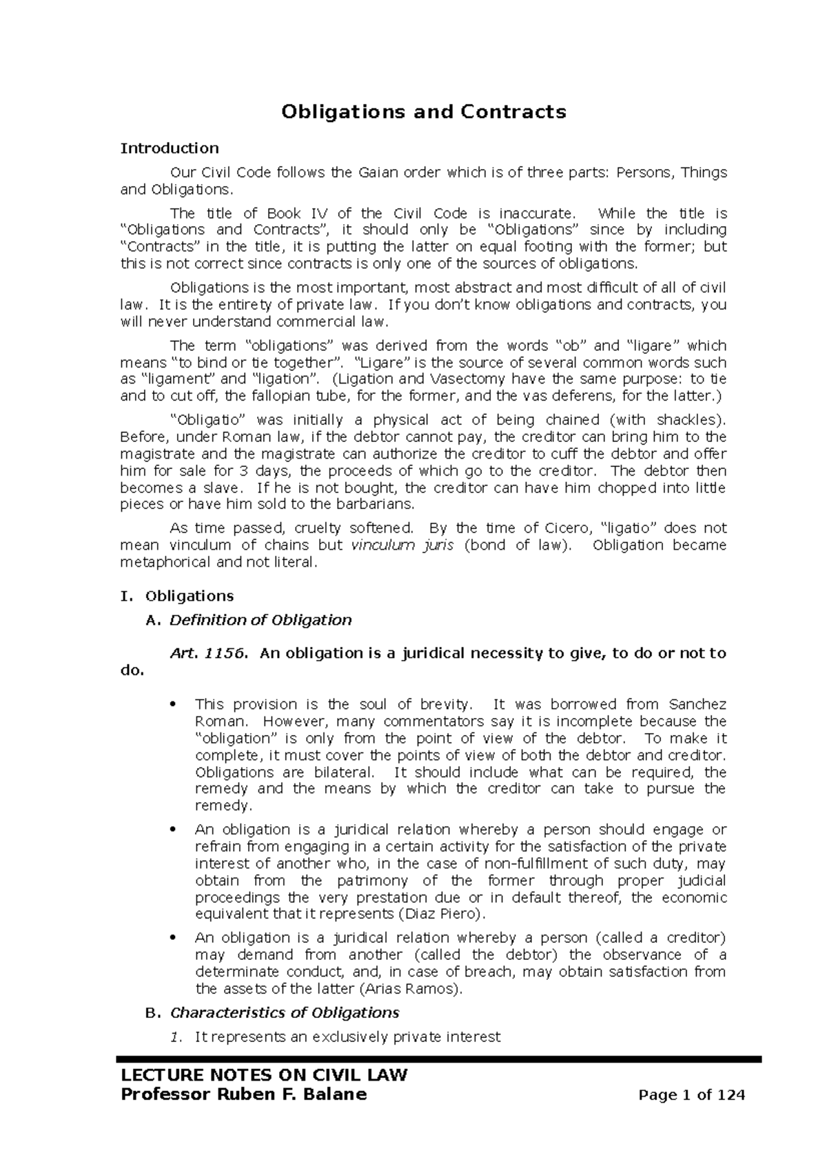 Lecture Notes on Obligations and Contracts (LAW 101) Hector de Leon