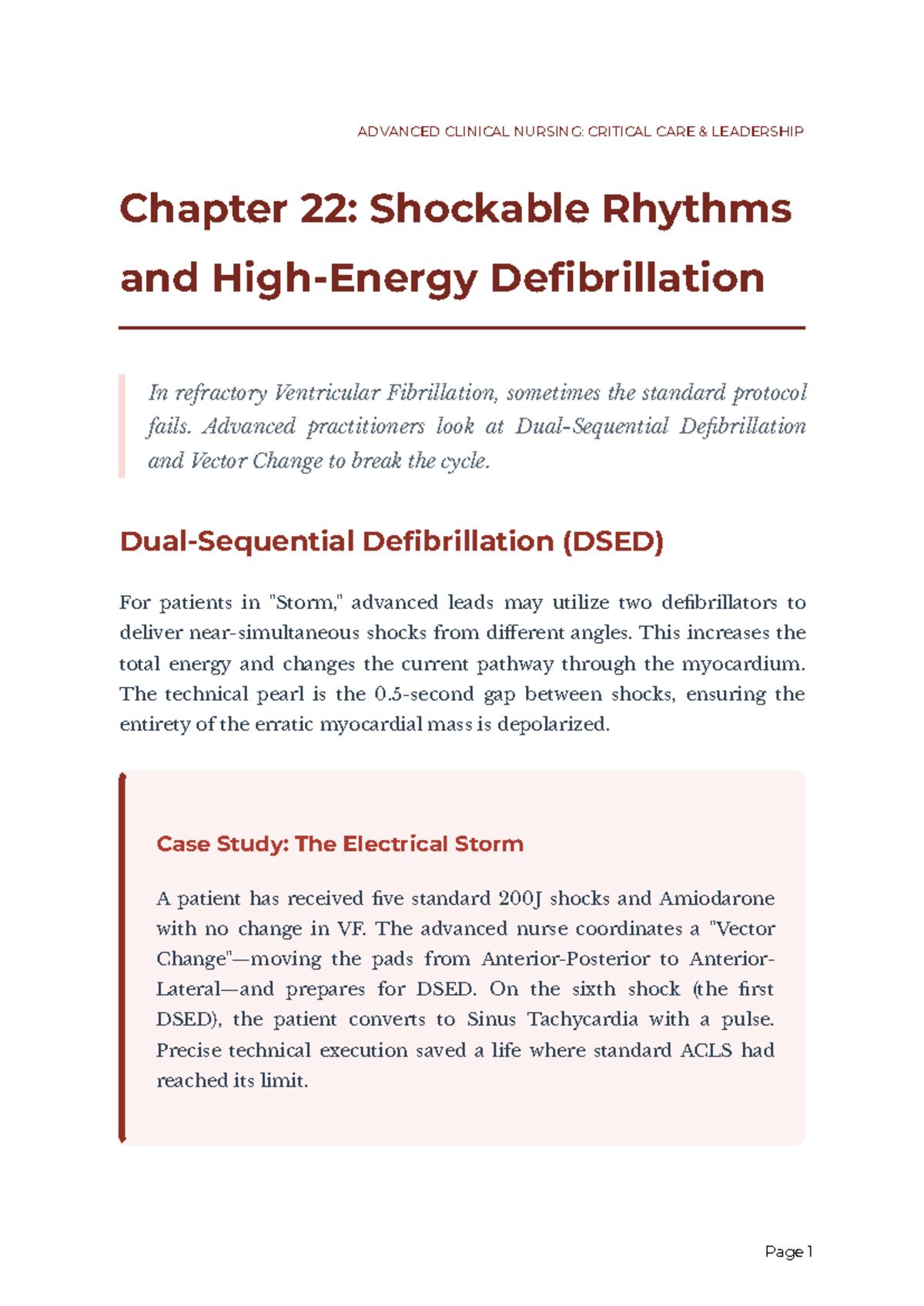 ADVANCED CLINICAL NURSING: CH 22 - Shockable Rhythms & DSED - Studocu