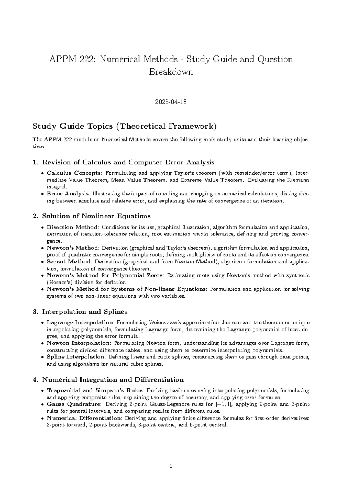 APPM222 Numerical Methods Test Preparation Guide - Studocu