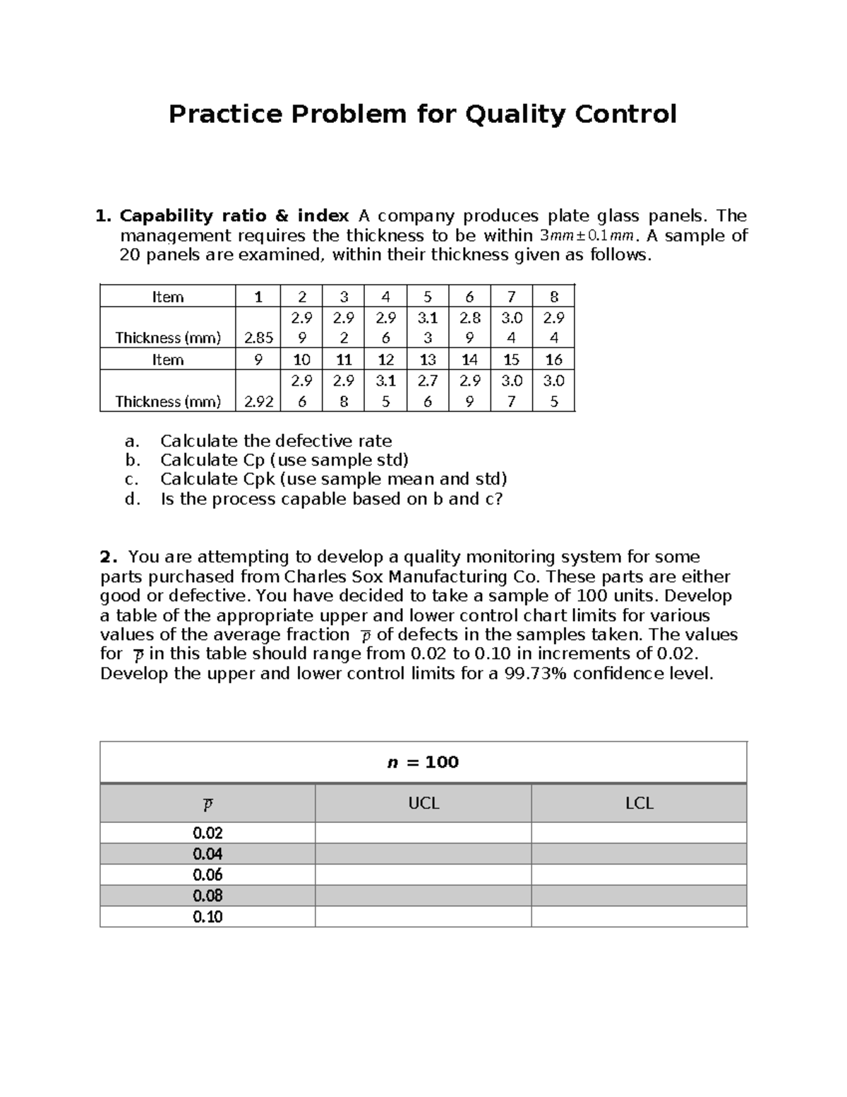 [Practice Problem] Quality Management - Practice Problem for Quality ...