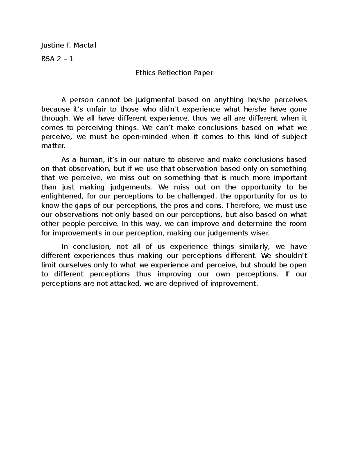 BSA 2.1 Ethics Reflection Paper: The Importance of Diverse Perceptions ...