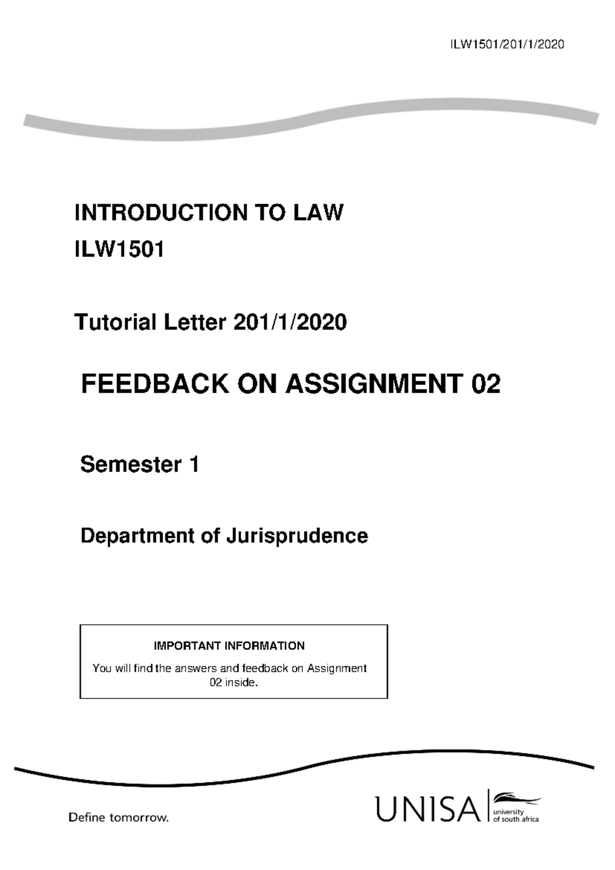 ILW1501 2020 TL201 S1 Assignment 02 Answers AND Feedback Final ...