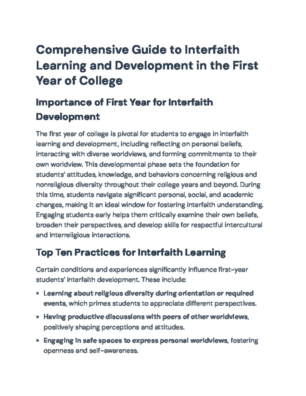Comprehensive Guide to Interfaith Learning & Development in College ...