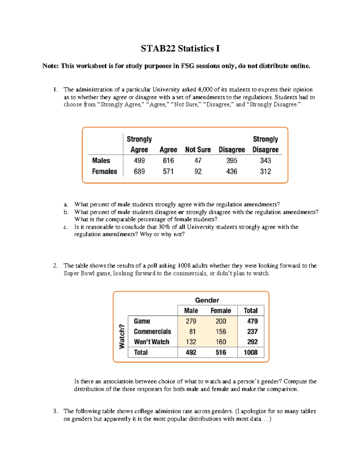 STAB22 Week 1 FSG Review - Analysis of Gender-Based Statistics - Studocu