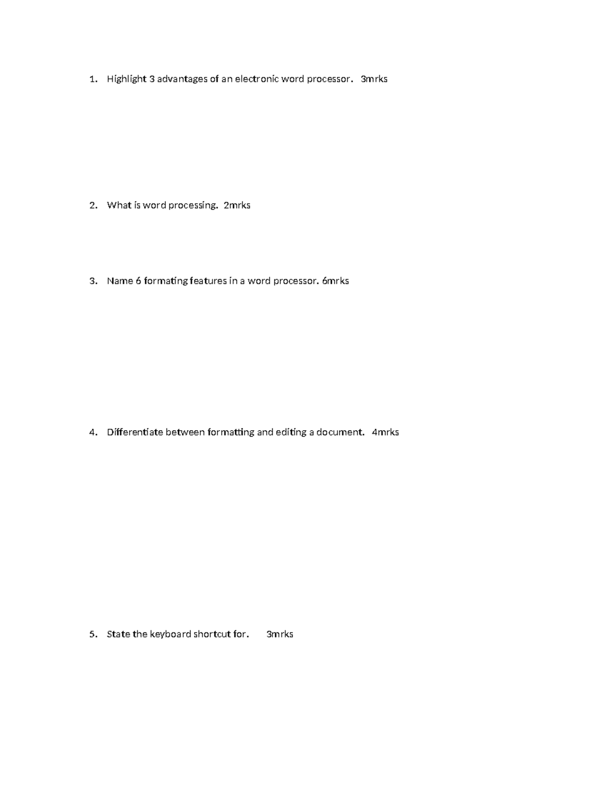 Form two exam - Revision materials - Highlight 3 advantages of an ...