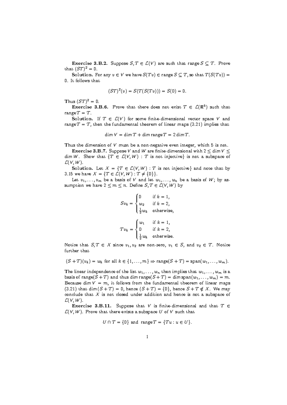 MATH110-8 - Exercises on Linear Maps and Subspaces - Studocu