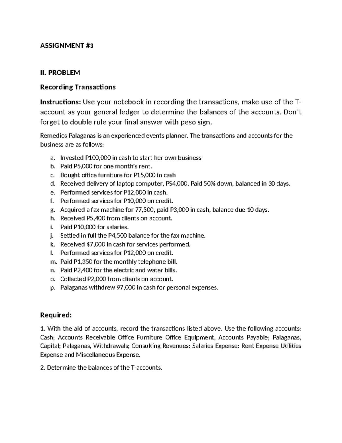 ASSIGNMENT II: RECORDING TRANSACTIONS IN ACCOUNTING - Studocu