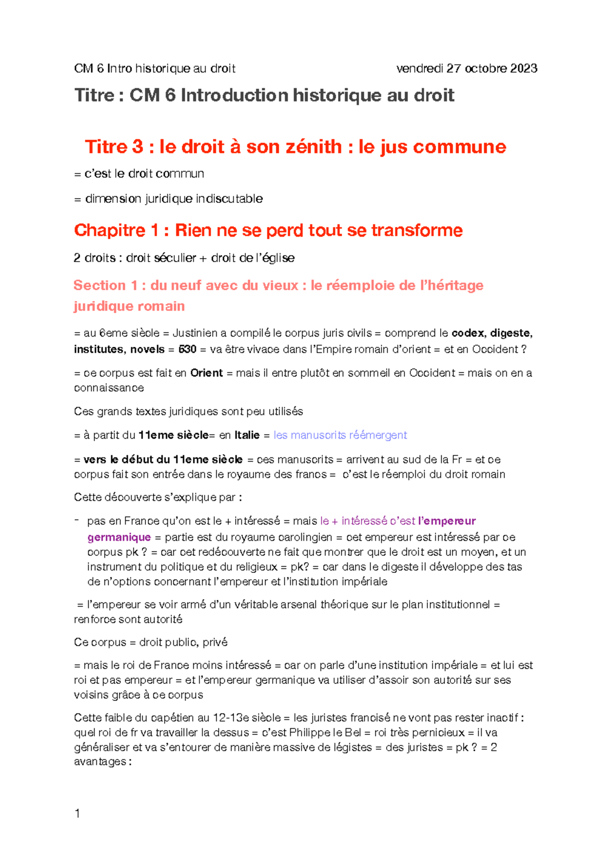 CM 6 Introduction Historique au Droit - Chapitre 1 et 2 - Studocu