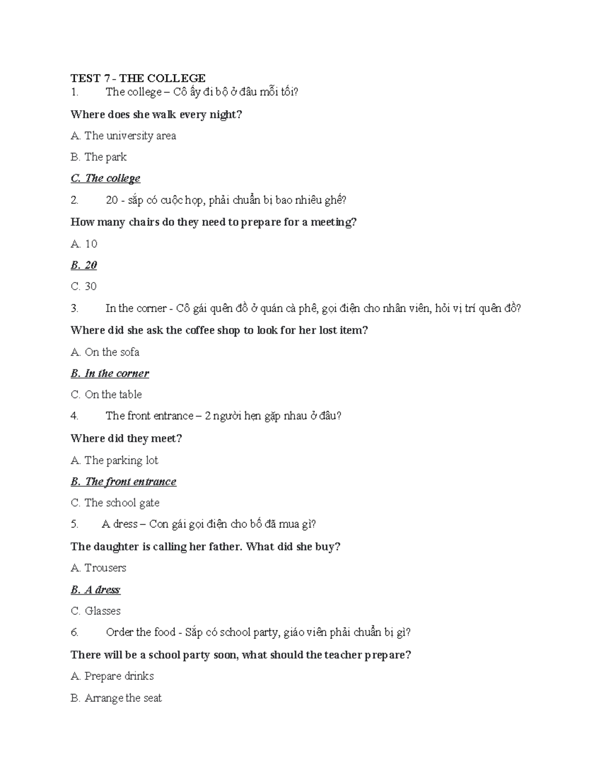 TEST 7 - Listening Comprehension Exercises - Studocu