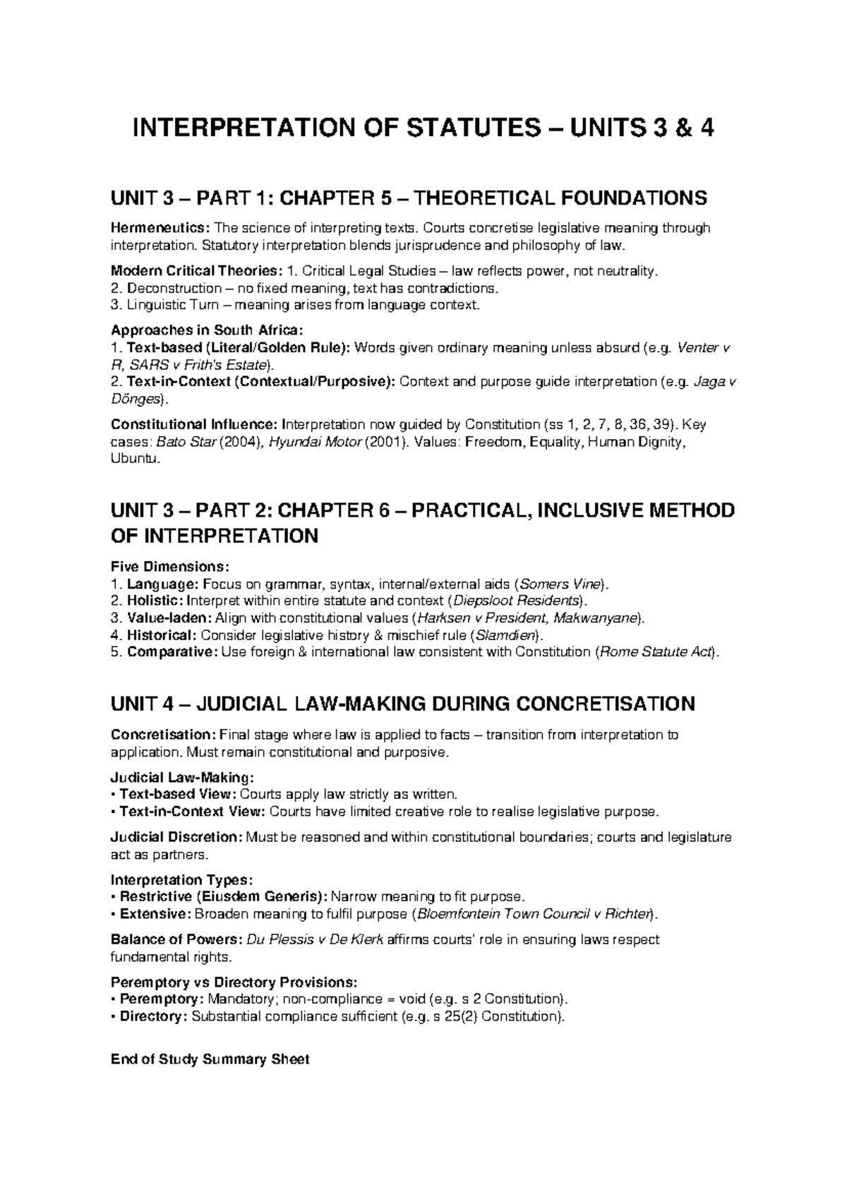 Interpretation of Statutes: Units 3 & 4 Summary and Key Concepts - Studocu
