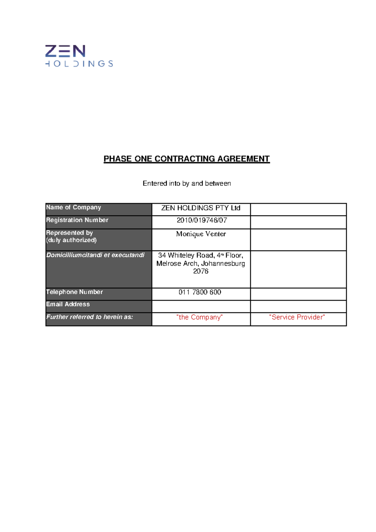 Phase ONE SUB Contractors Agreement ( Final Draft) - PHASE ONE ...