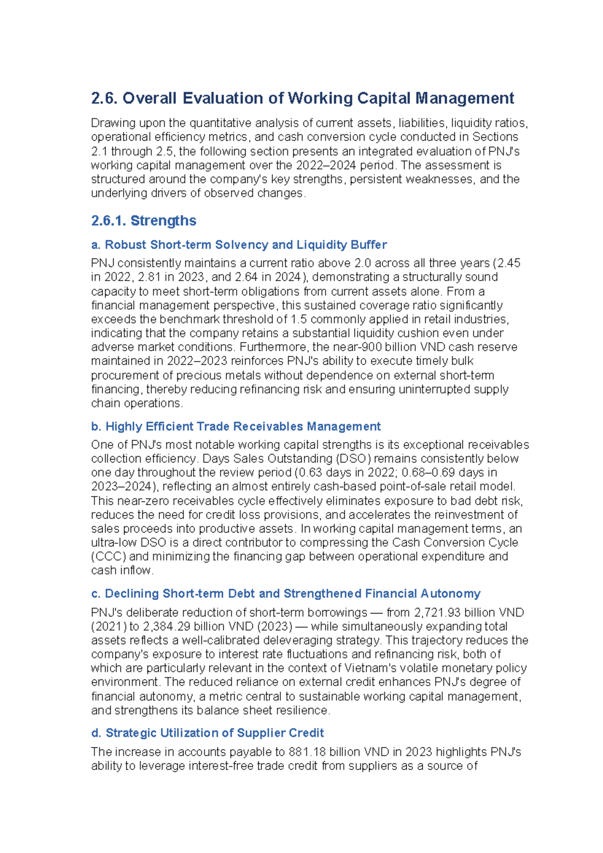 PNJ Working Capital Management Evaluation: Strengths & Weaknesses ...