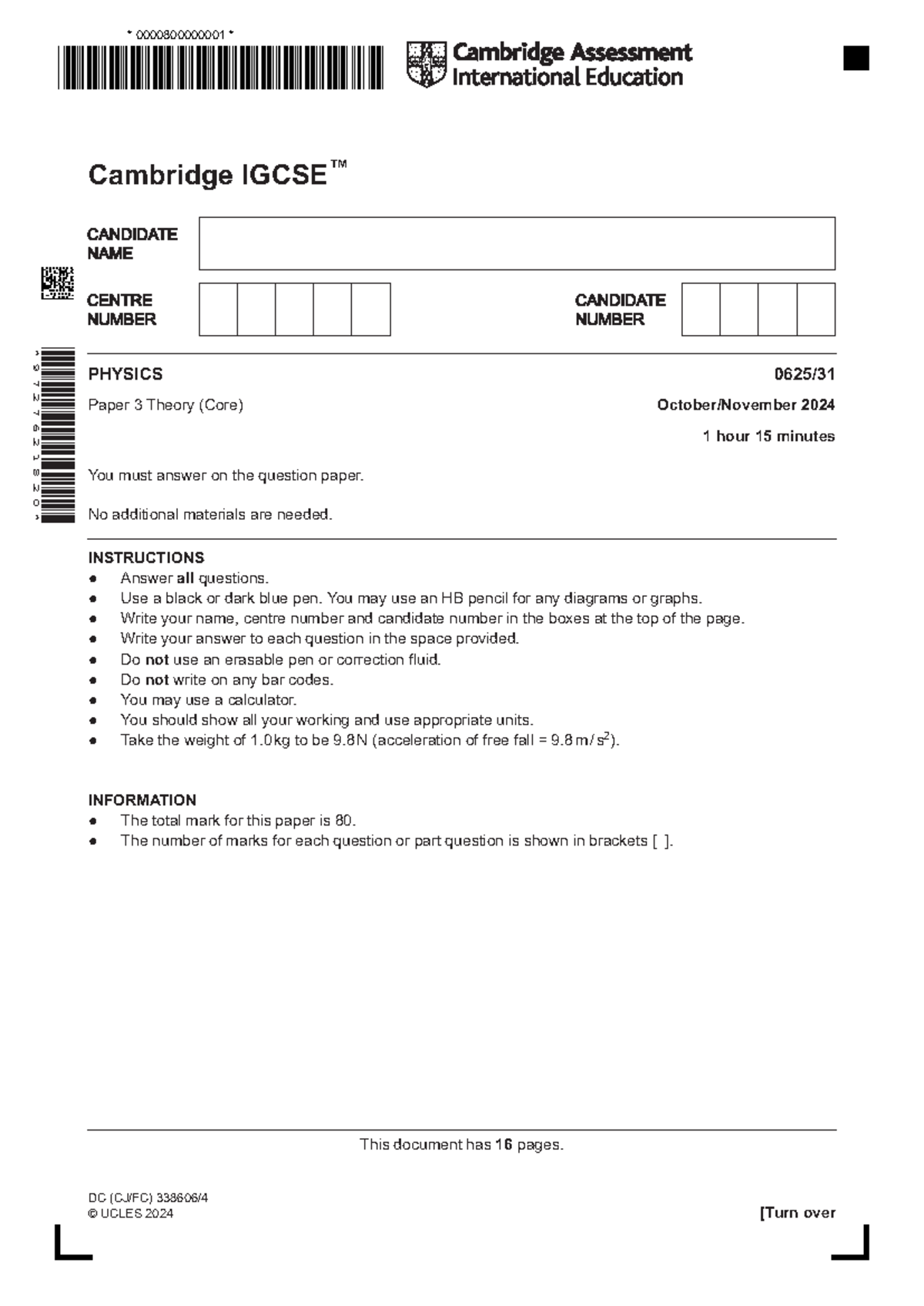 0525 w24 qp 31 - Cambridge IGCSE Physics Core Paper 3 Notes - Studocu