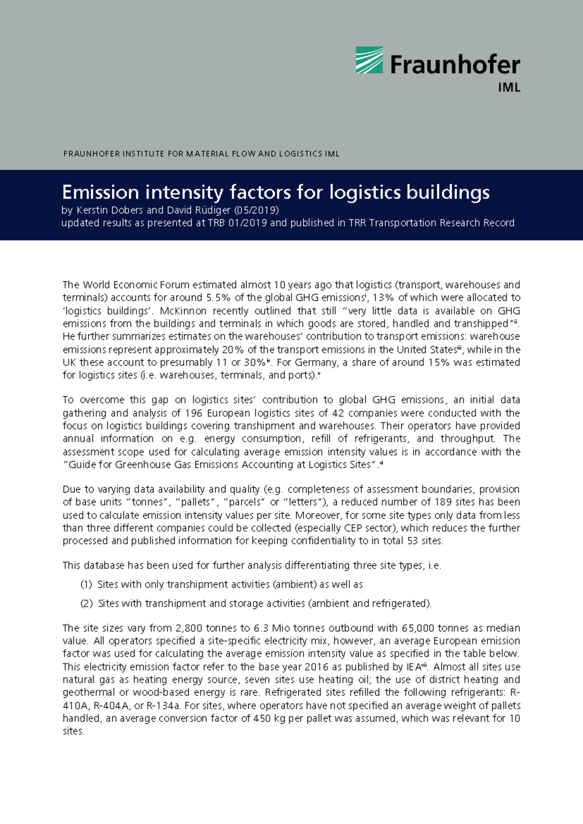 Emission Intensity Factors for Logistics Buildings - Fraunhofer IML ...