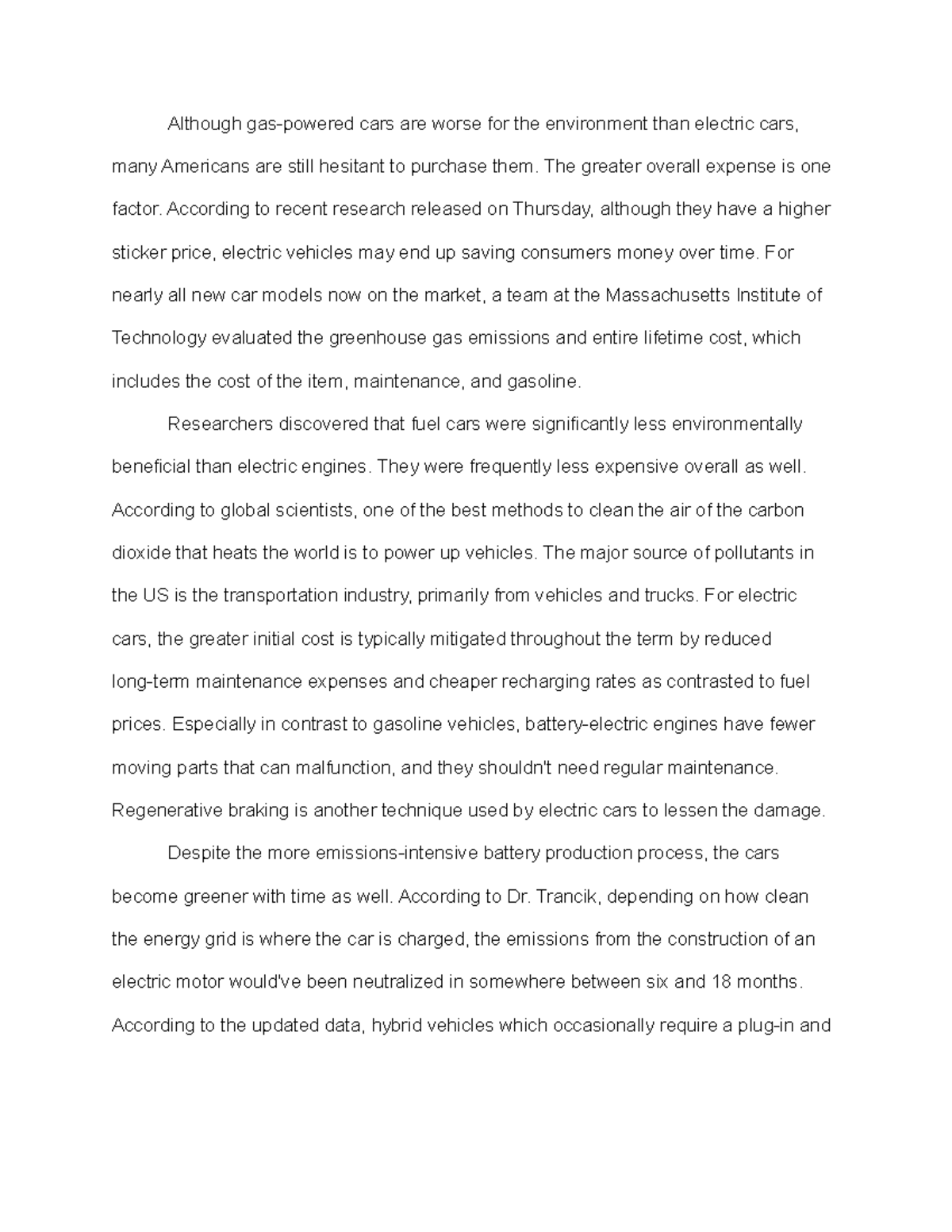 Cost and Environmental Impact of Electric Cars: A Study Report - Studocu