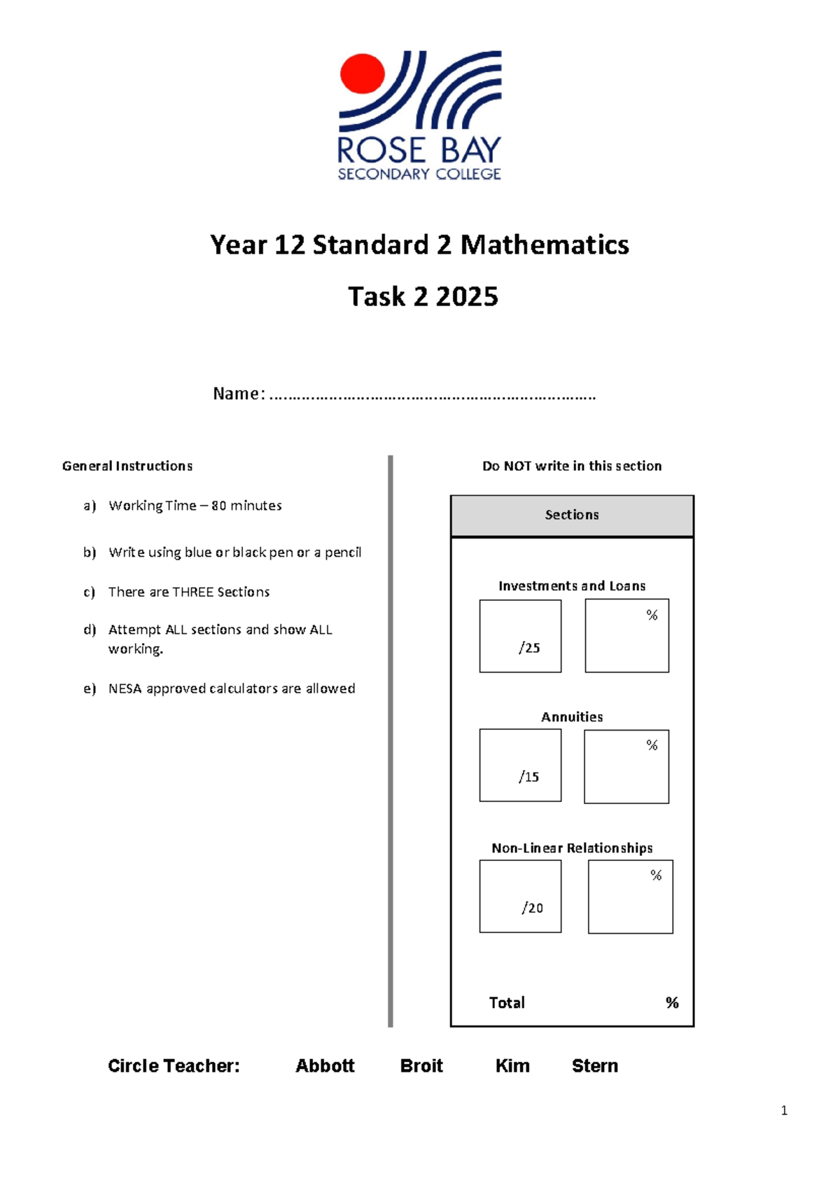 2025 Yr 12 Standard 2 Mathematics Task 2 Solutions - Studocu