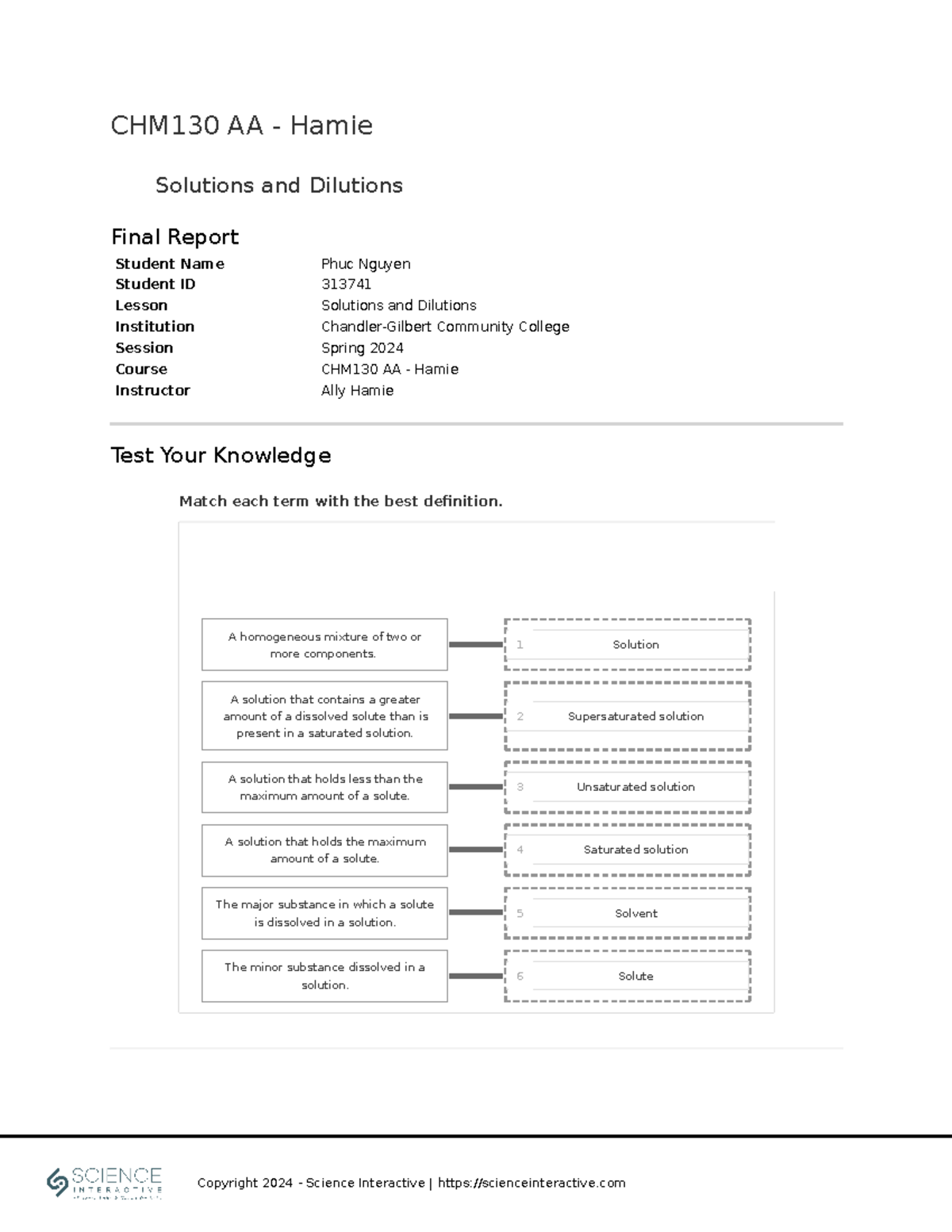 CHM130AA Final Report on Solutions and Dilutions Analysis - Studocu
