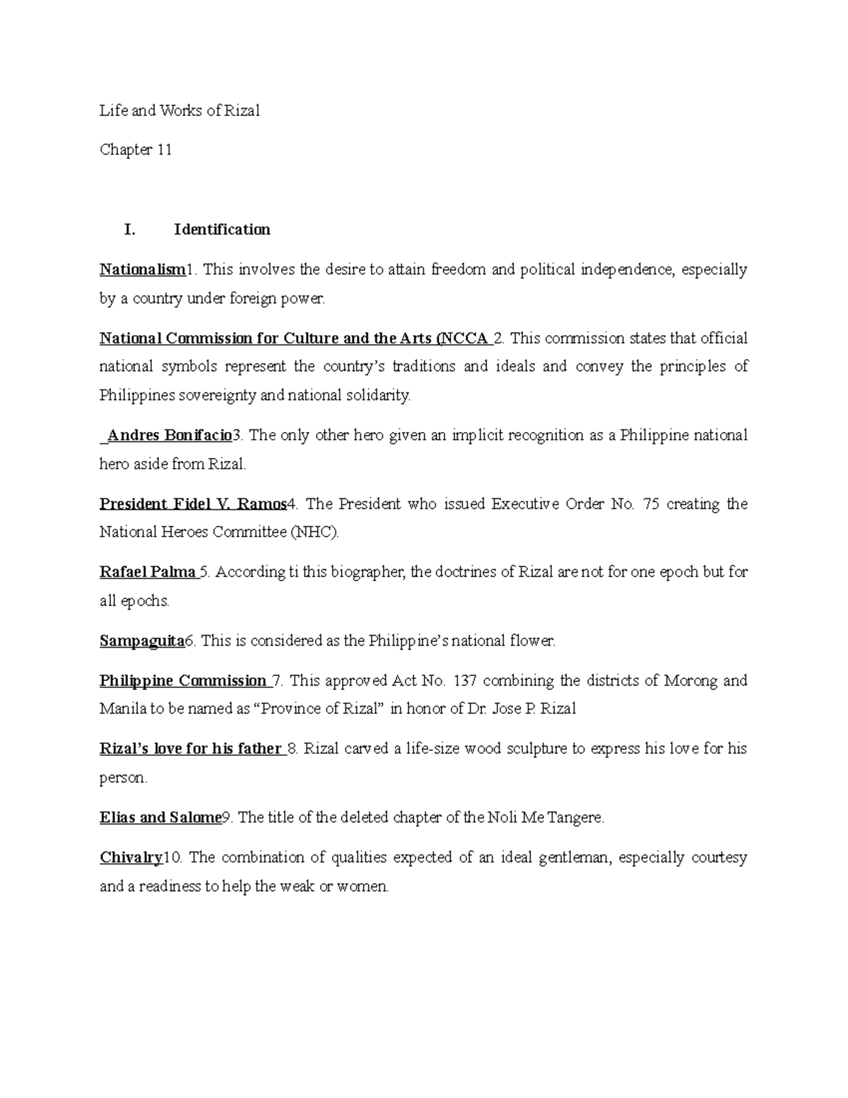 Life and Works of Rizal Chapter 11: Nationalism and Heroes - Studocu