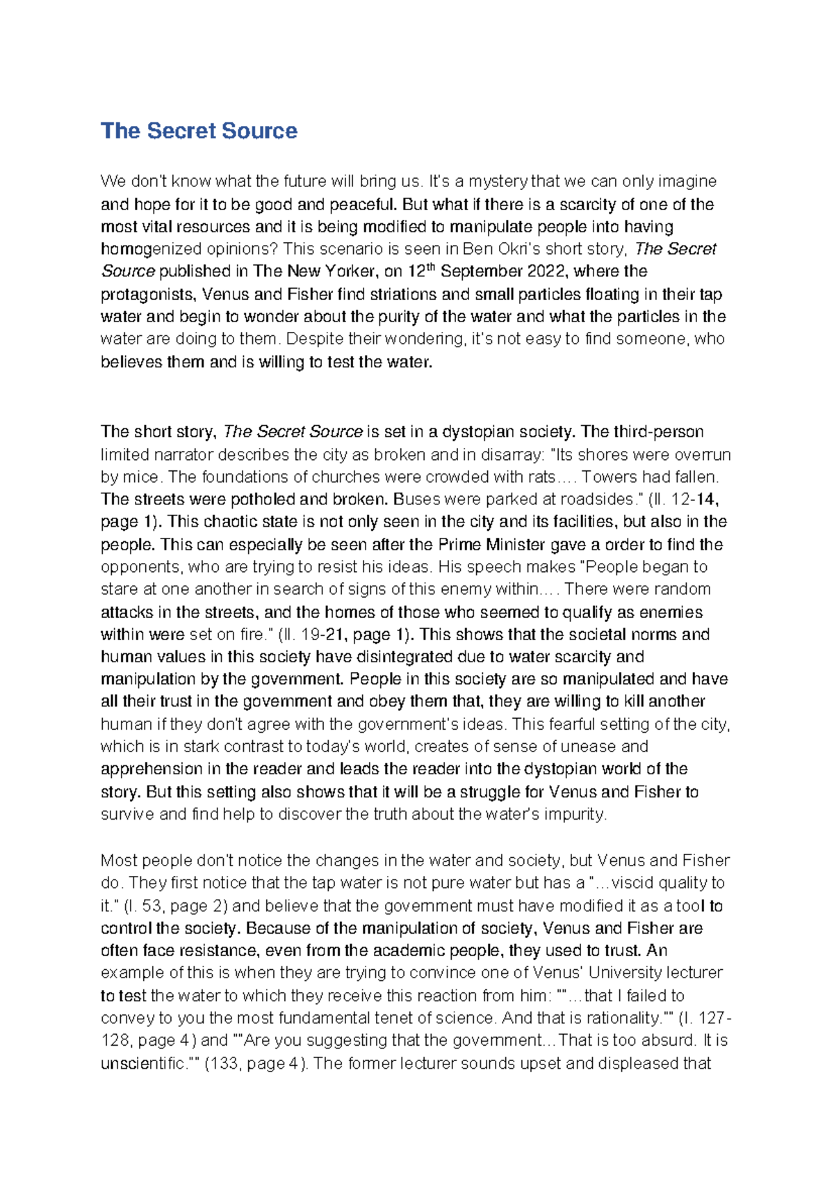 Analysis of Ben Okri's Dystopian Short Story 