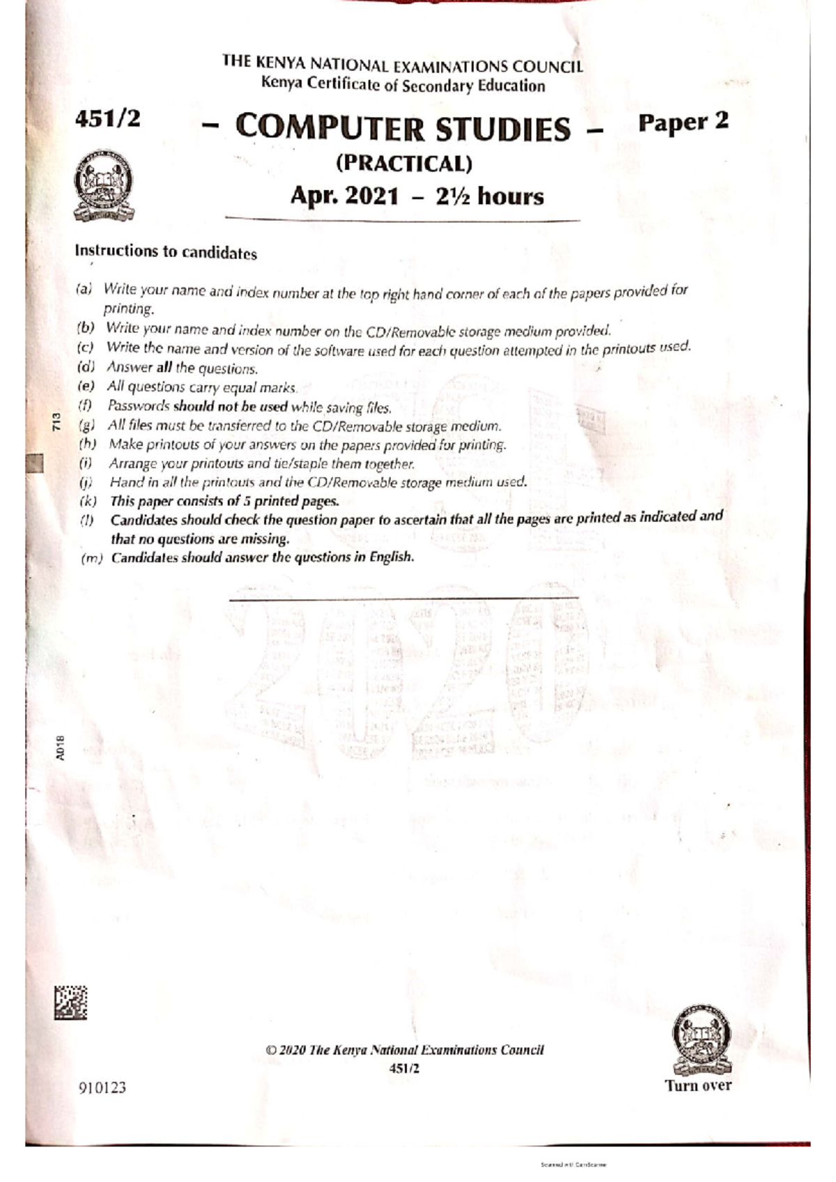 Computer kcsc 2020 pp2 - assign - THE KENYA NATIONAL EXAMINATIONS ...