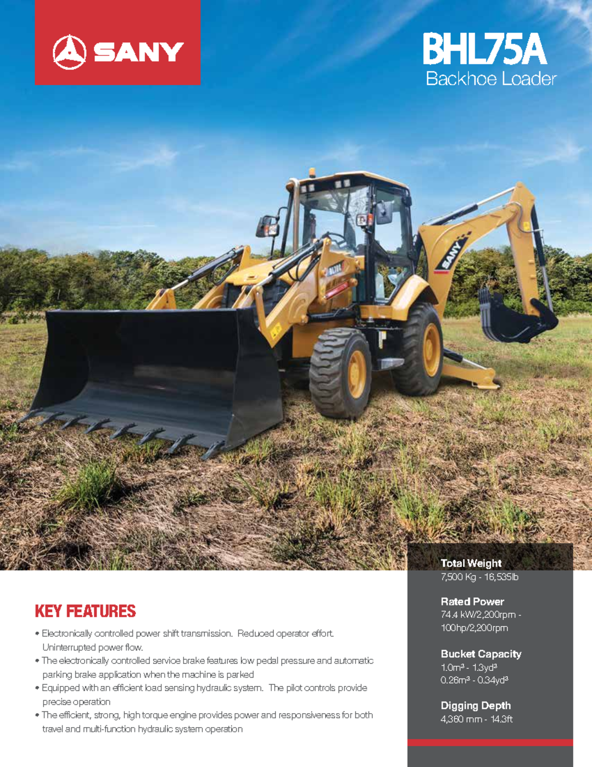 BHL75A Backhoe Loader Specifications and Features Overview - Studocu
