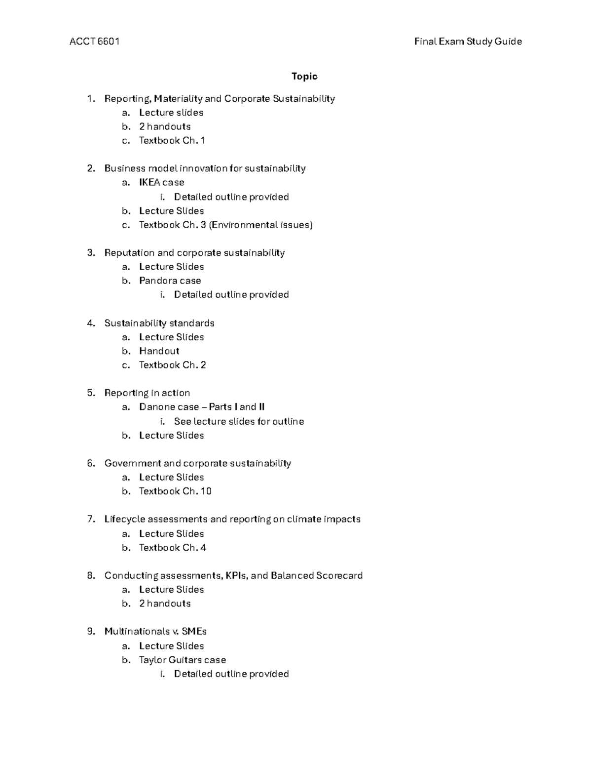 ACCT 6601 Final Exam Study Guide: Corporate Sustainability & Reporting ...