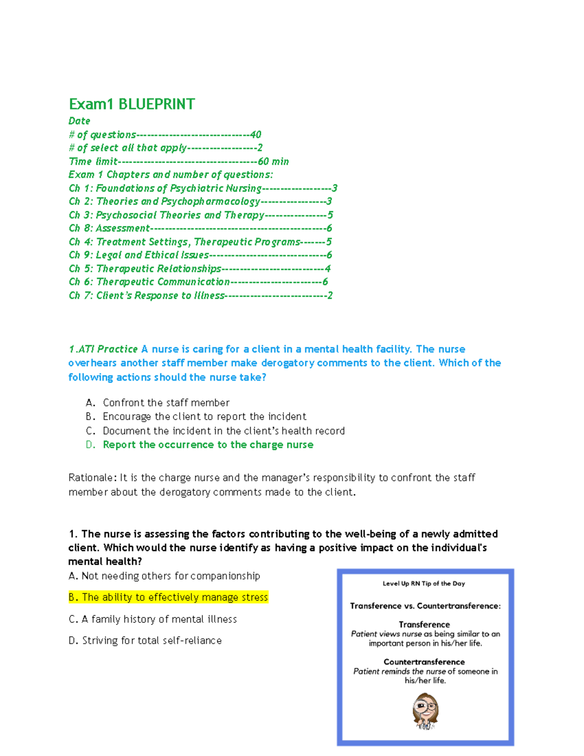 Psych 101: Exam 1 Study Guide and Blueprint Overview - Studocu