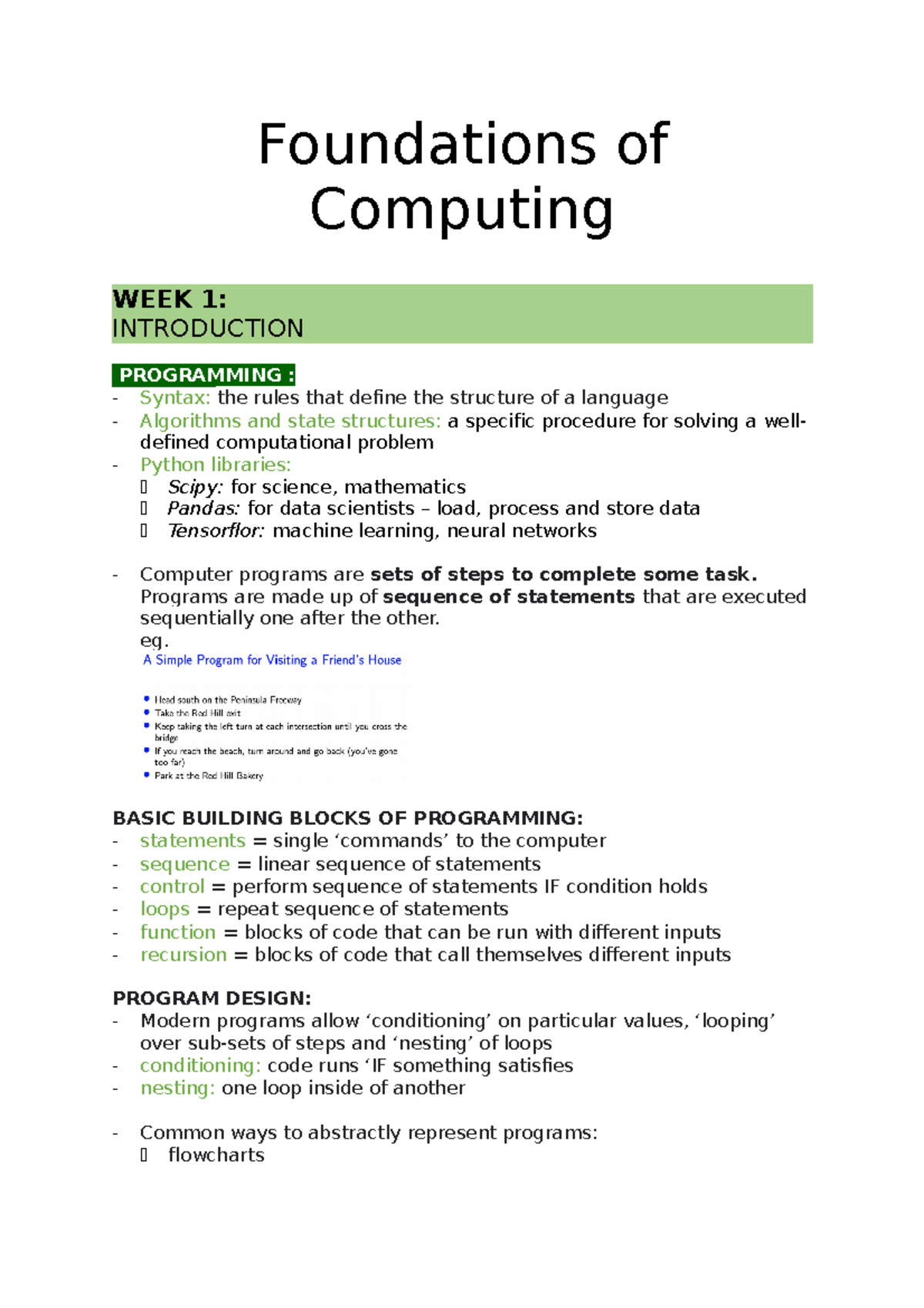 Foundations of Computing - Week 1: Intro to Programming Concepts - Studocu