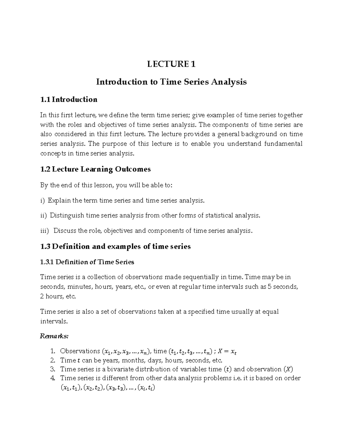 Sta 223 Lecture Notes Introduction To Time Series Analysis Studocu