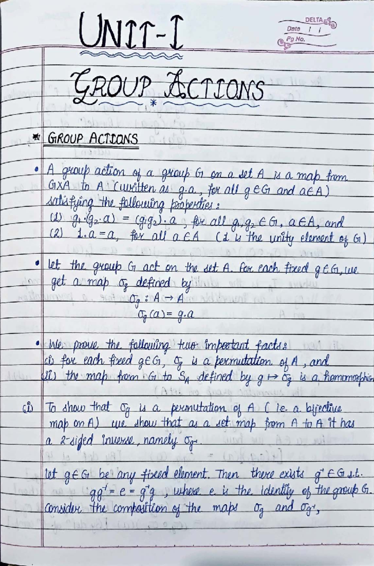 UNIT-1: Advanced Group Theory Notes for Semester 6 - Studocu