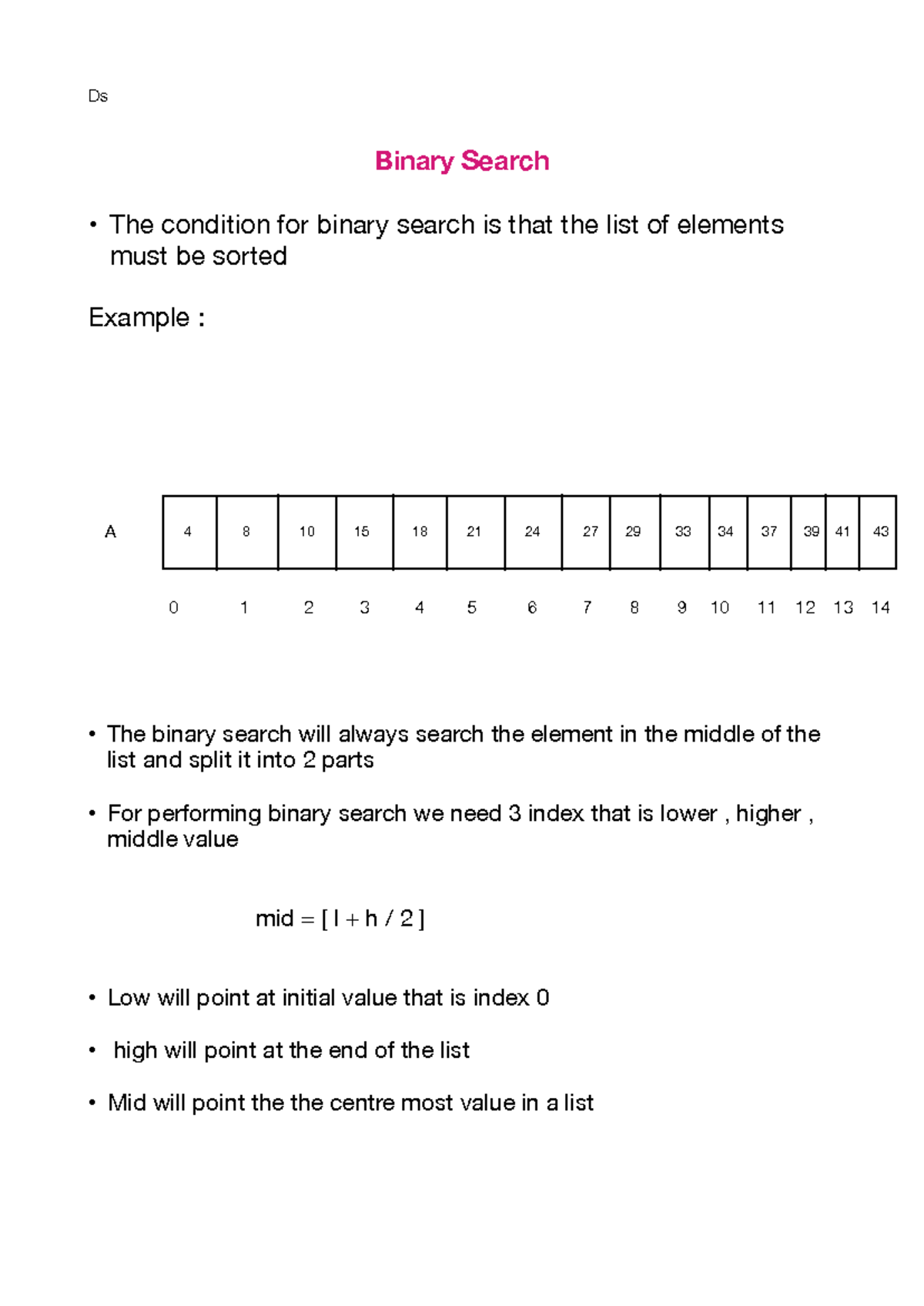 Binary Search Notes for DS: Sorted Lists & Key Searching Strategies ...