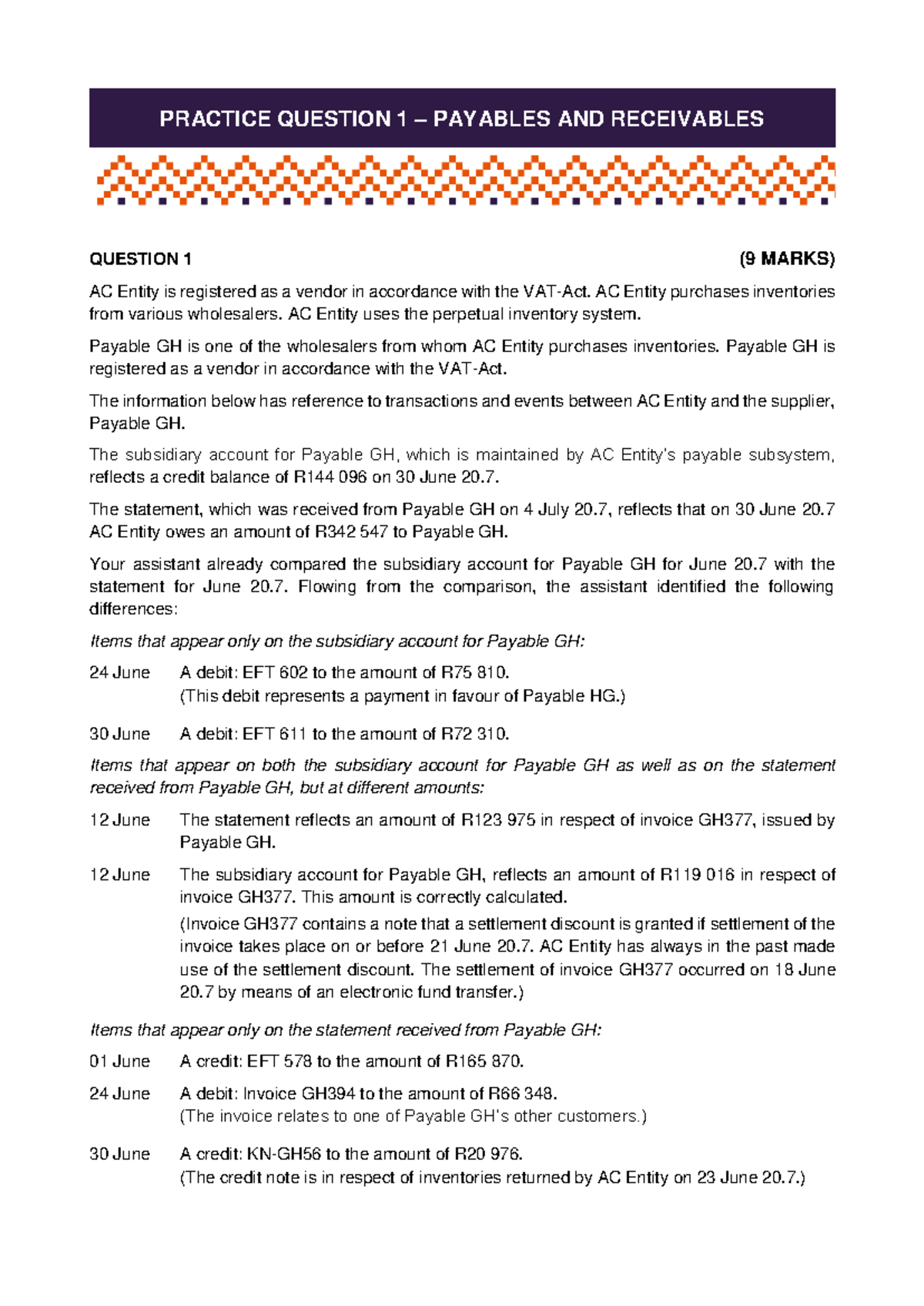 Accounting 1.1. Q1: Payables & Receivables Practice Questions - Studocu