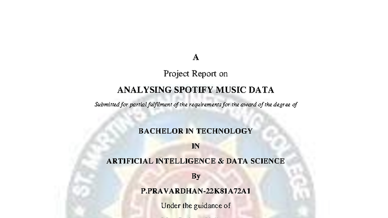 Project Report: Analyzing Spotify Music Data for B.Tech in AI & DS ...