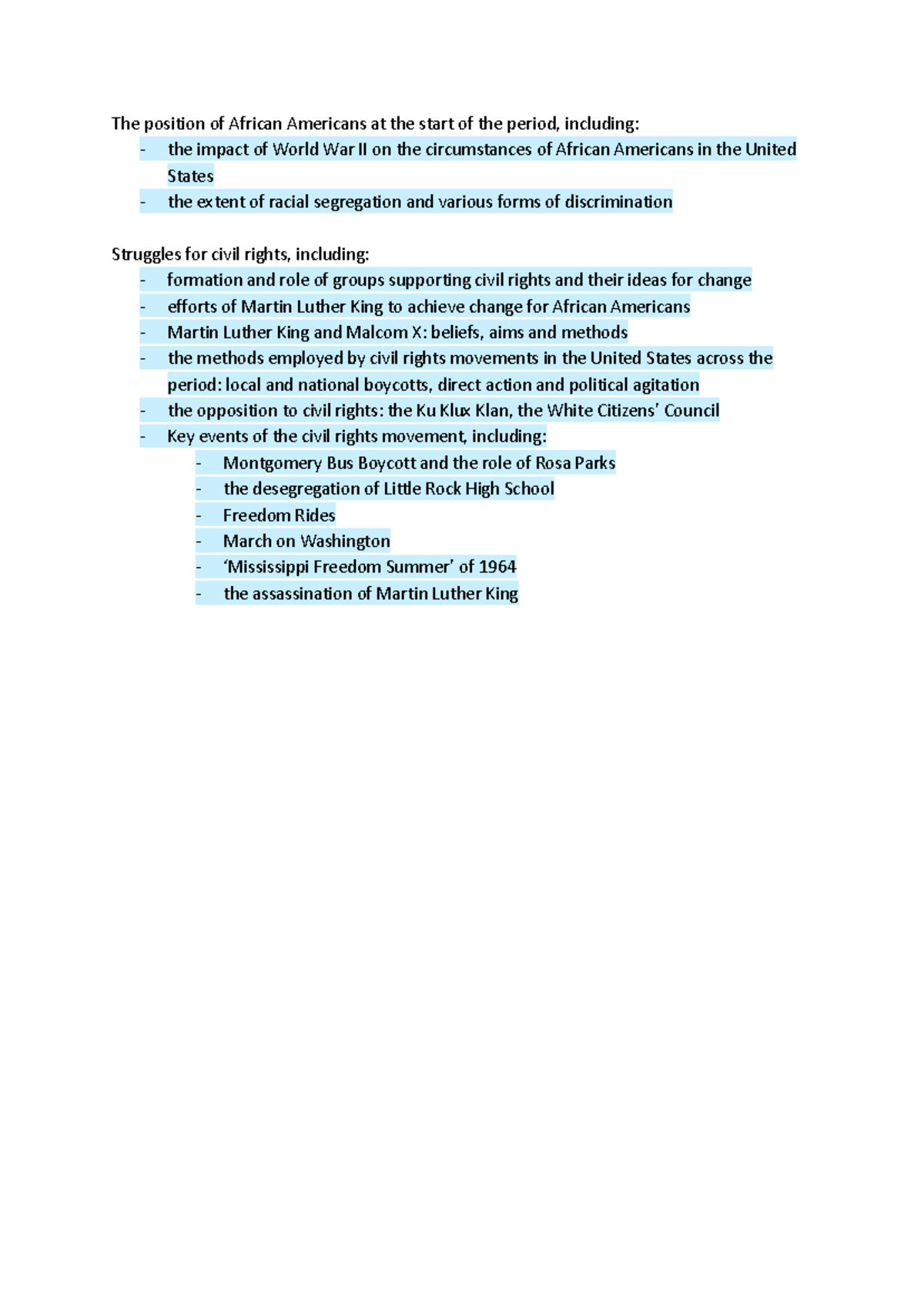 Trials Notes MH Civil Rights in the USA 1945–1968 - The position of ...