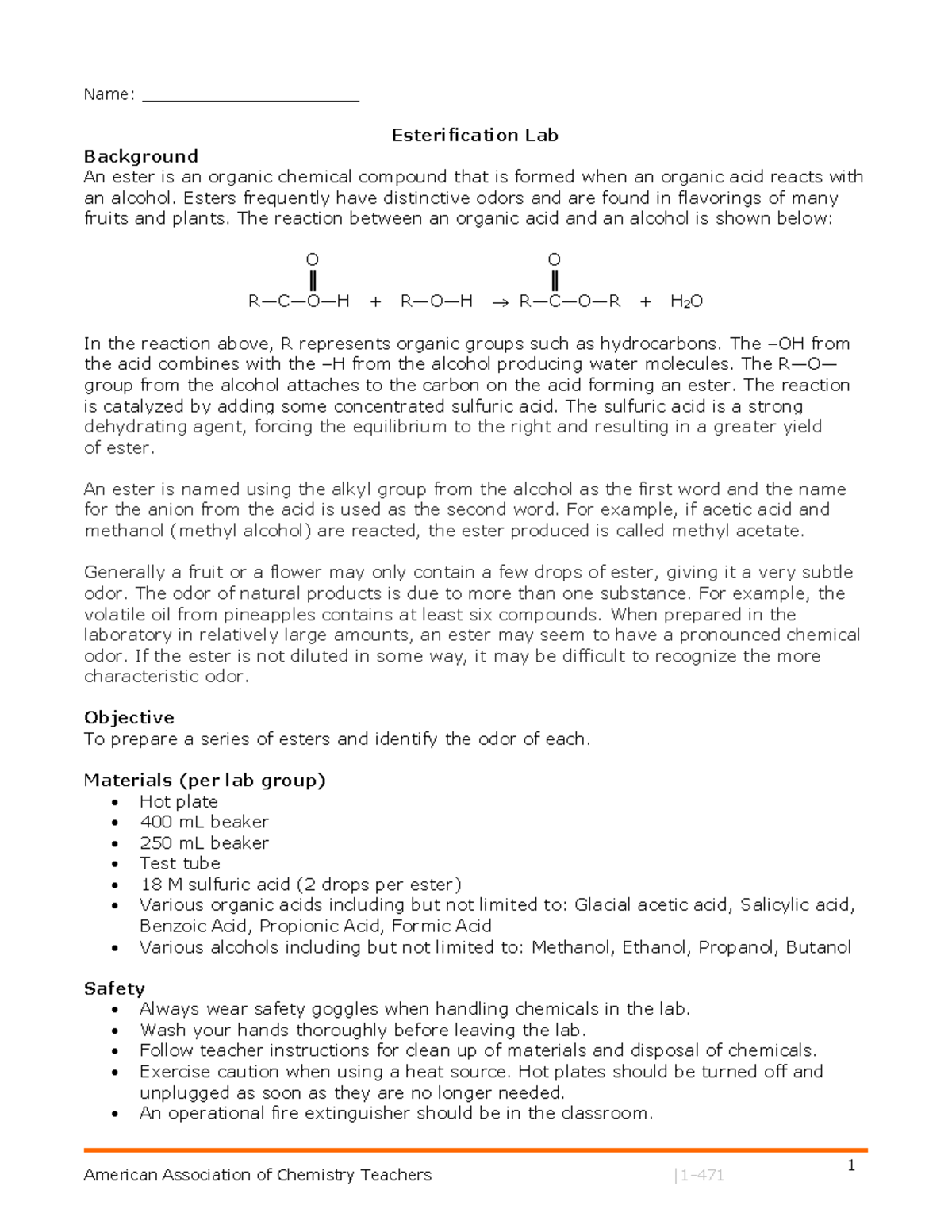 Lab-esterfication-student - 1 Name ...