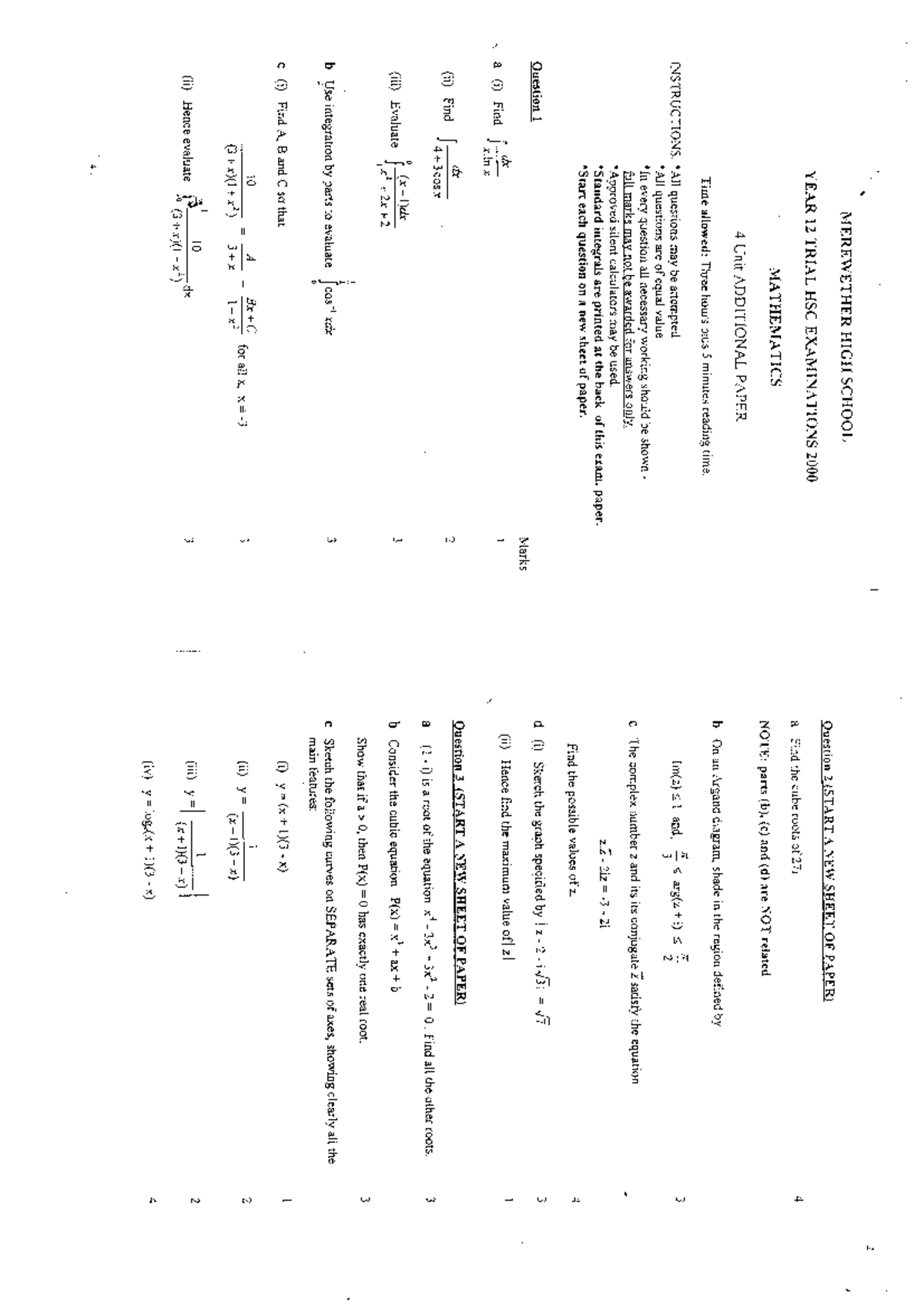 Ext 2 Trial Exam 2000 - Mathematics Concepts and Problems - Studocu