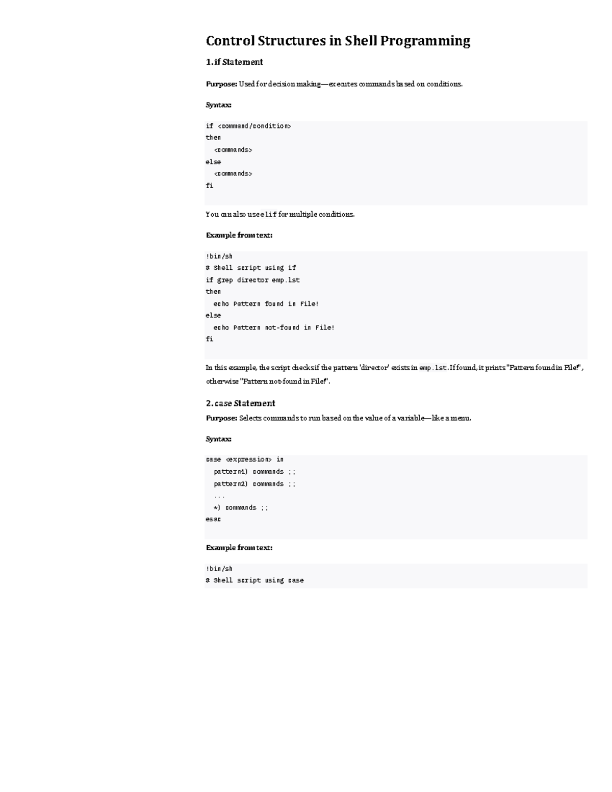 Unix Control Structures and Commands: A Comprehensive Guide - Studocu