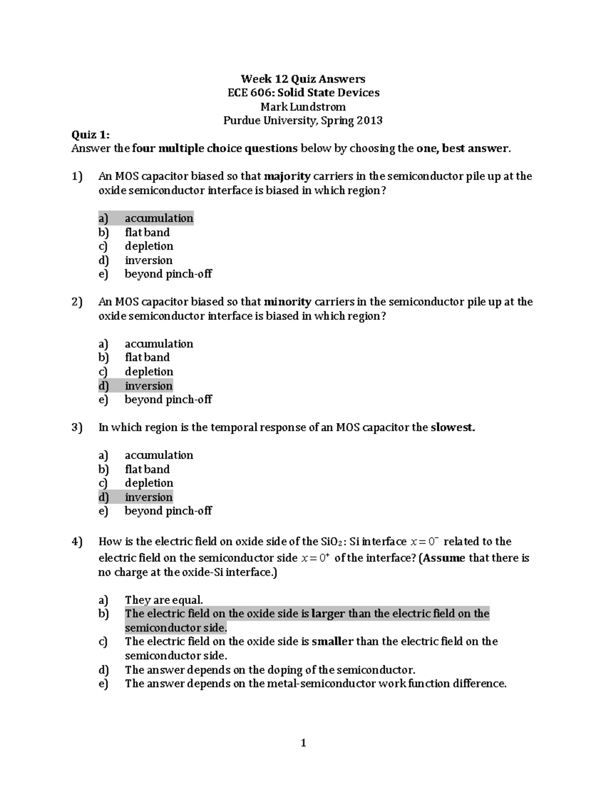 ECE 606: Week 12 Quiz Answers - Solid State Devices Review - Studocu