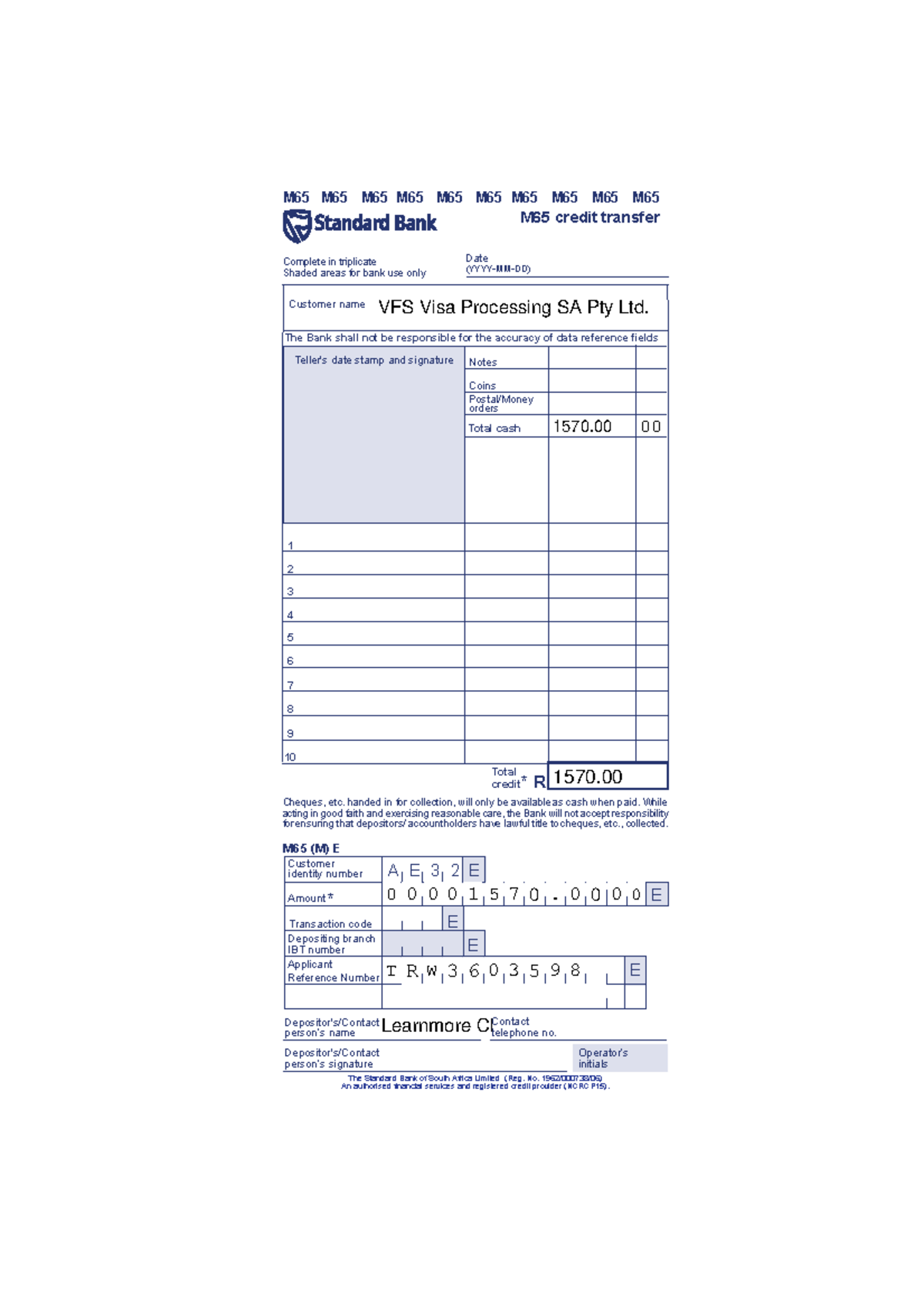 TRW3603598 Bank Deposit Form - Customer Data & Transactions - Studocu