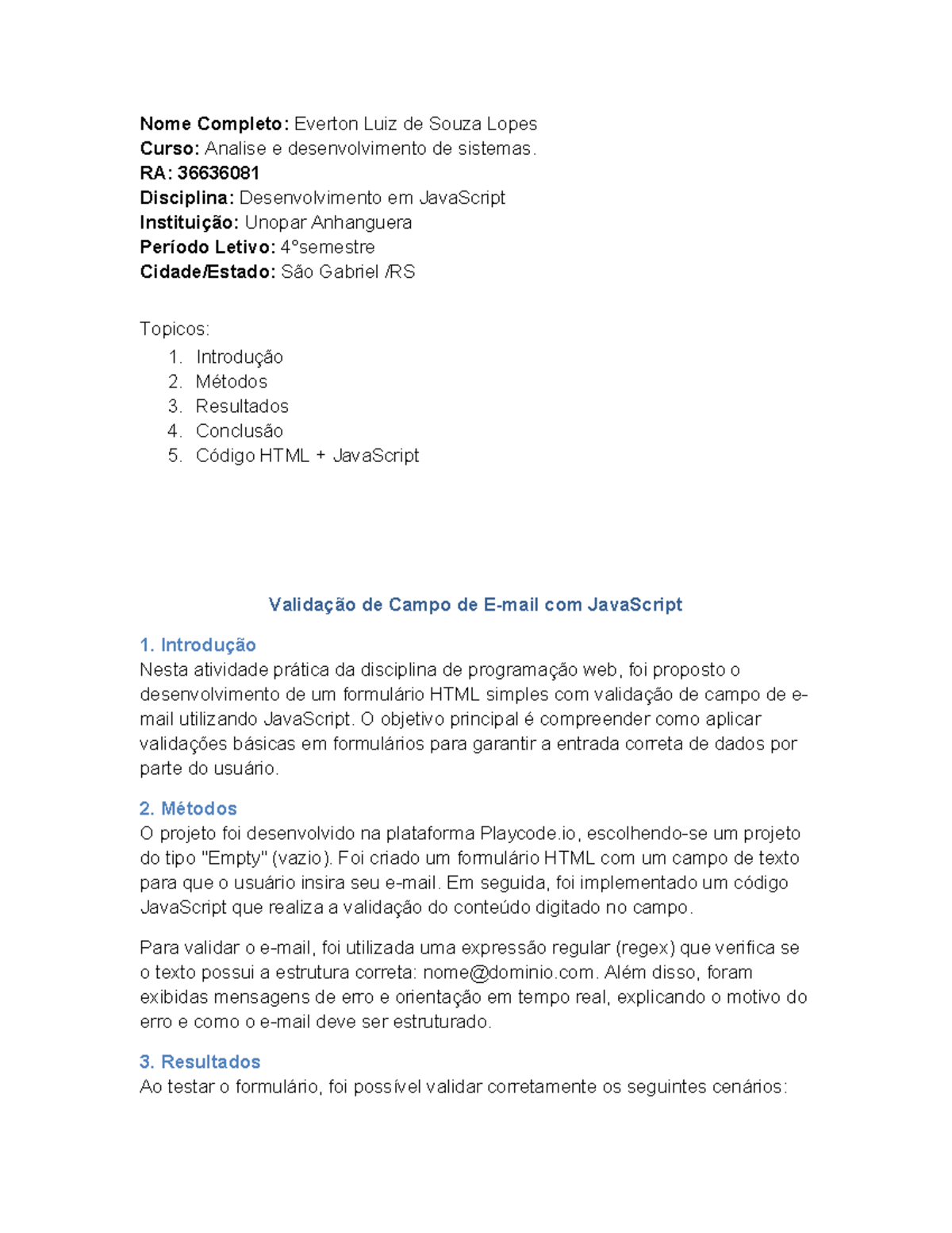 Desenvolvimento em JavaScript: Validação de formulários HTML - Studocu