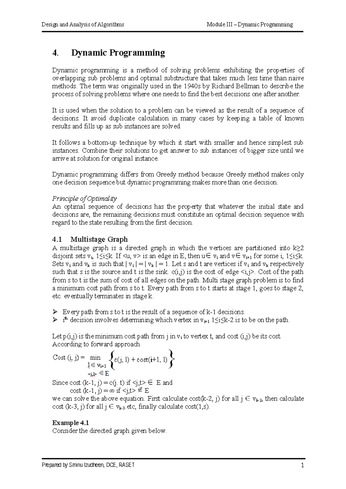 Module III - Design and Analysis of Algorithms: Dynamic Programming ...