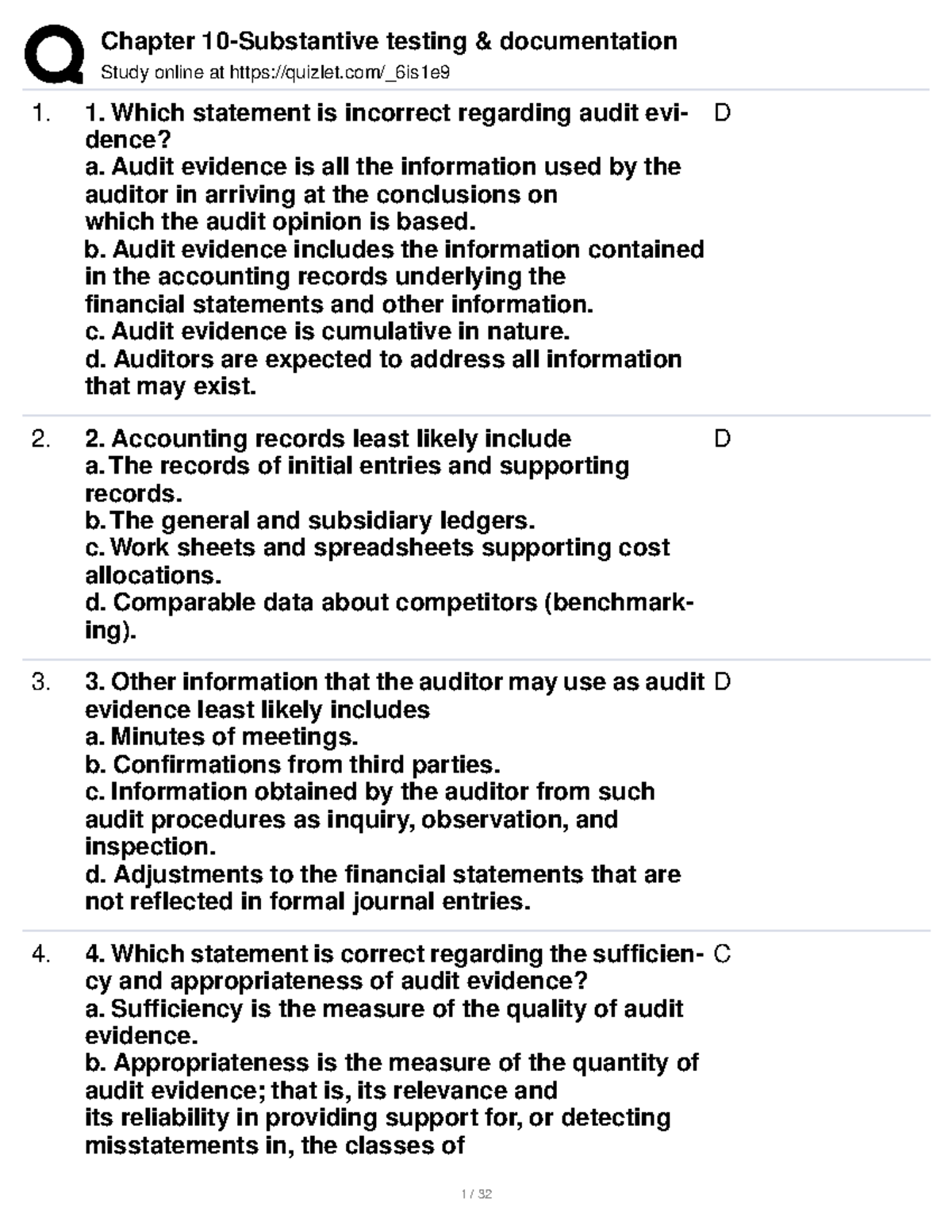 Chapter 10-Substantive testing & documentation - Study online at ...