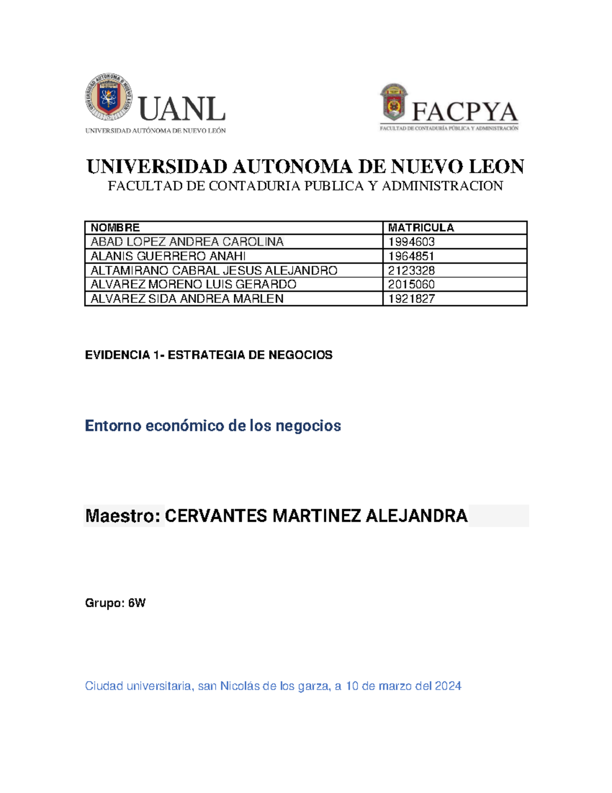 EV1- Entorno-EQ1 - UNIVERSIDAD AUTONOMA DE NUEVO LEON FACULTAD DE ...