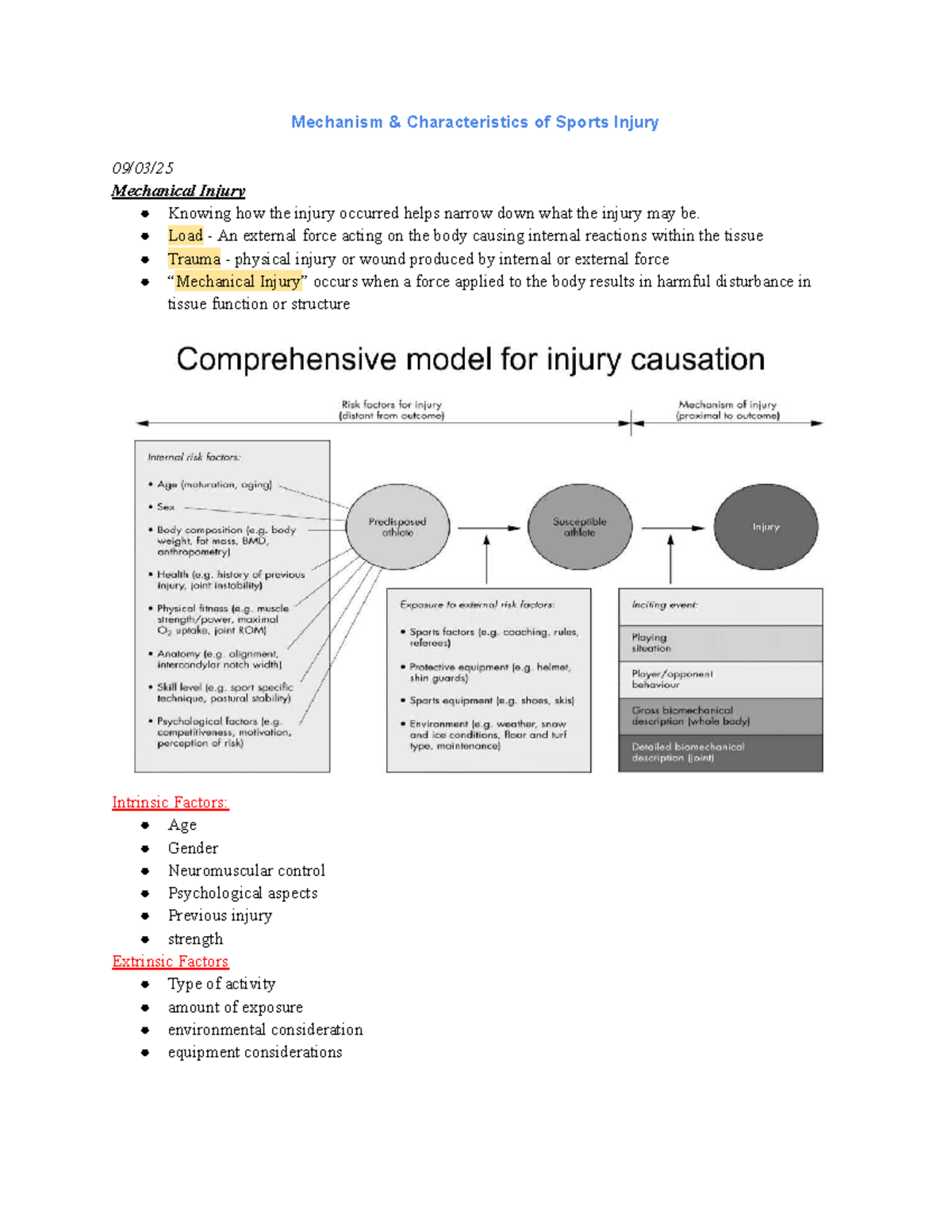 Athletic Injury Mechanisms & Risk Management - ENS 265 Lecture Notes ...
