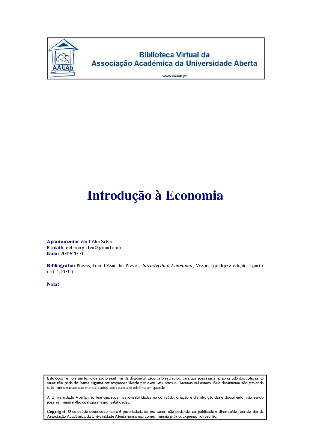61022 - Introdução à Economia - Célia Silva - Este documento é um texto ...