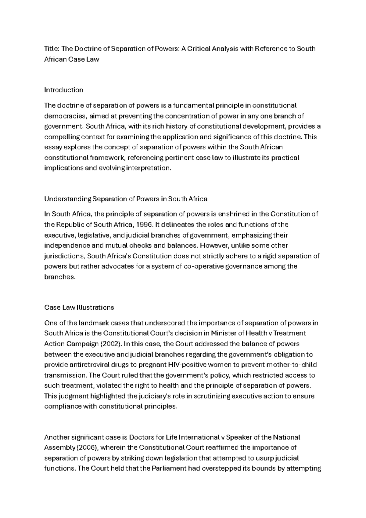 Constitutional Law (CL 101): Separation of Powers - Case Law Summary ...