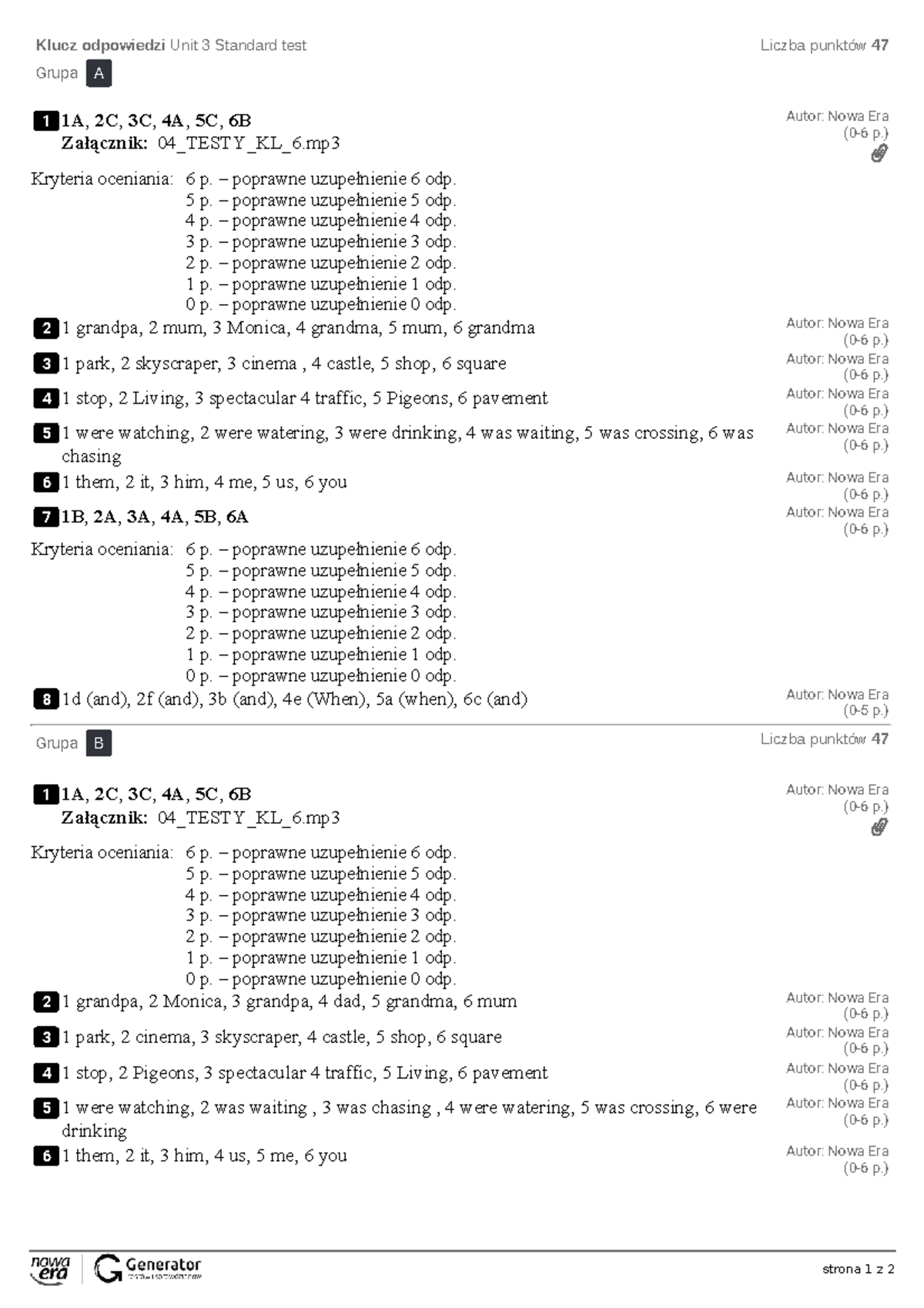 Unit 3 Standard Test Answer Key - Klucz Odpowiedzi - Studocu