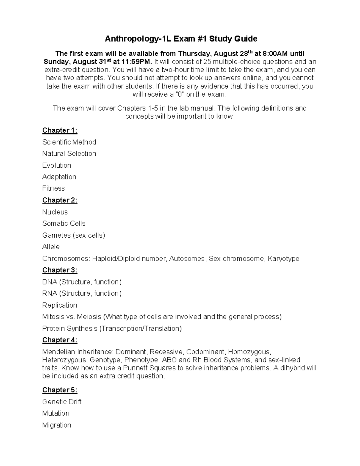 Anthropology 1l Exam 1 Study Guide Chapters 1 5 Overview