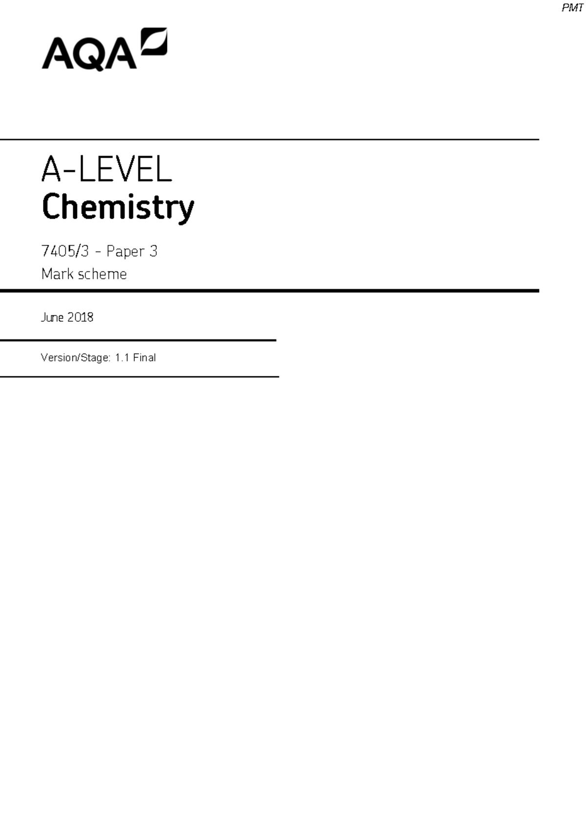 PMT Chemistry Paper 3 Mark Scheme - June 2018 Final - Studocu